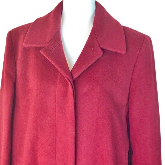 Vintage Red Wool Blend Button Front Coat Side Pockets Classic Collar Womens 12 - Picture 6 of 9